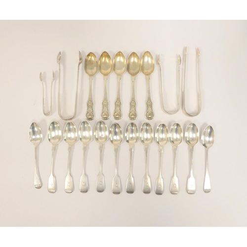 4 - Seventeen silver teaspoons and four sugar tongs 463g 