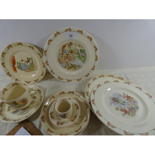 32 - Royal Doulton Bunnykins table ware to include cup, plates, saucers etc....