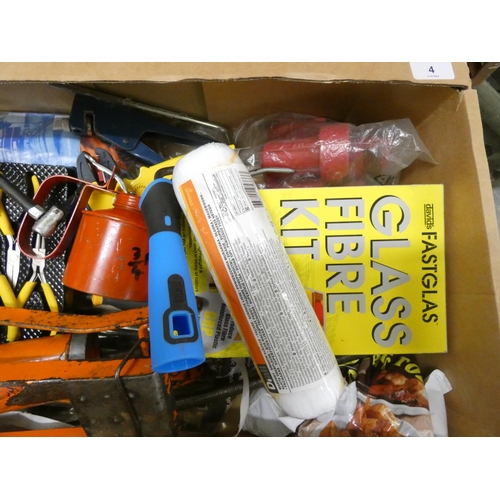 4 - Large box of hand tools and foot pump....