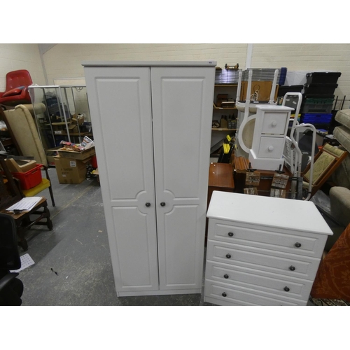 492 - Modern white wardrobe and chest of drawers.