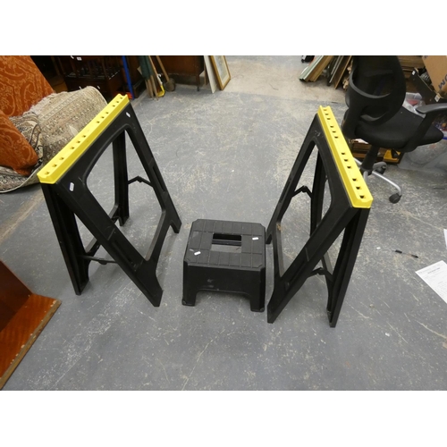 497 - Pair of work stands and work stool.