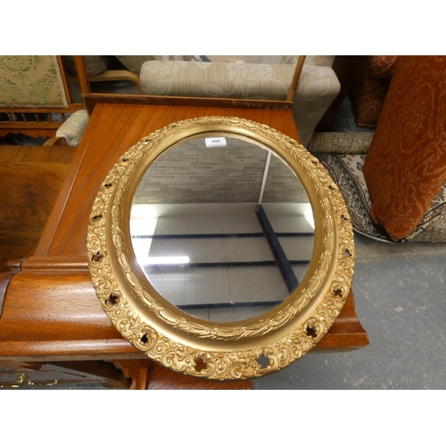 499 - Vintage oval gilt frame wall mirror.