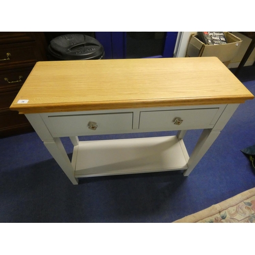 78 - Modern two drawer pine top hall table.