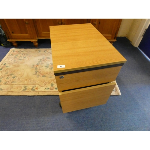 80 - Small wood, two drawer filing cabinet.