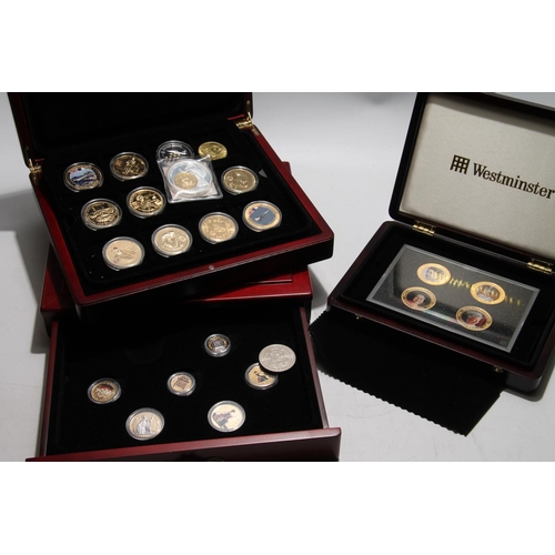 667 - Coin collection held across three cases, mostly Westminster modern pad print collectors coins to inc... 