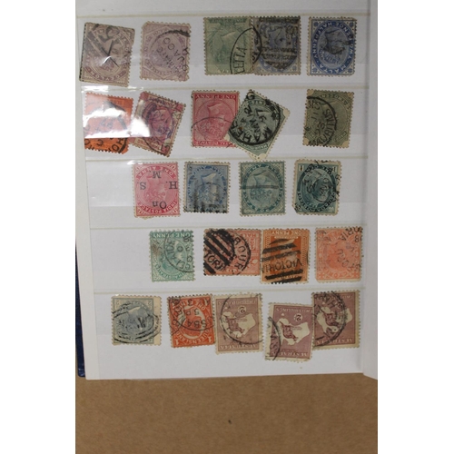 695 - Small stock book containing BERMUDA 10 shilling red on green, 5 shilling, two blue, QV penny reds, a... 