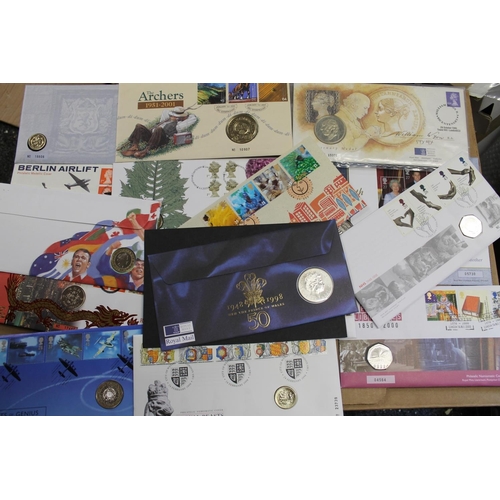 701 - Royal Mail and Royal Mint numismatic philatelic coin covers to include Hong Kong five dollars 1997, ... 