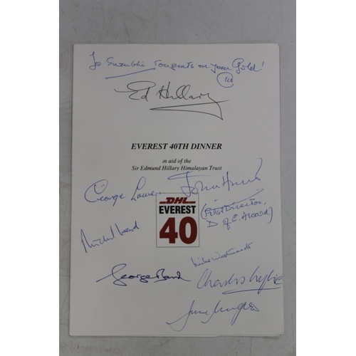 704 - Everest 40th dinner menu and ticket signed by John Knott, George Bard, Michael Ward, Charles Wylie, ... 