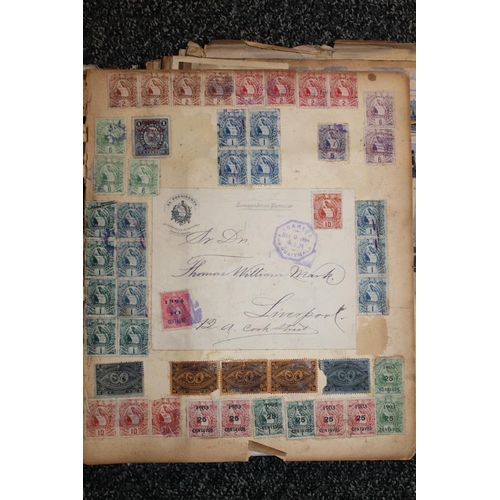 735 - Scrap album containing GB QV and later stamps, corner controls, temple rubbings, newspaper cuttings,... 