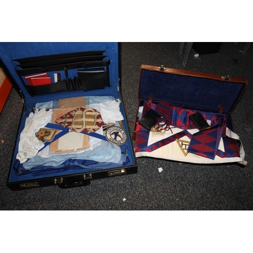 735F - Masonic interest, two briefcases containing Masonic aprons, sashes and ephemera.