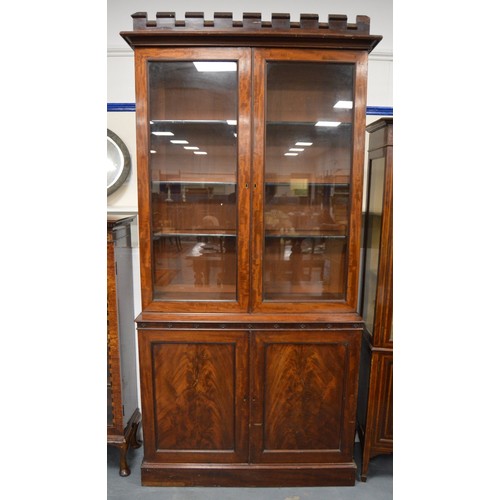 422 - 19th century mahogany bookcase by James Winter of Wardour st London, with Gothic-themed castellated ... 