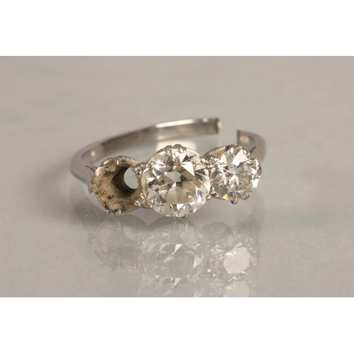 108 - Two stone diamond ring(shank damaged) Central stone 1 carat, other stone 0.5 carat(one stone missing... 