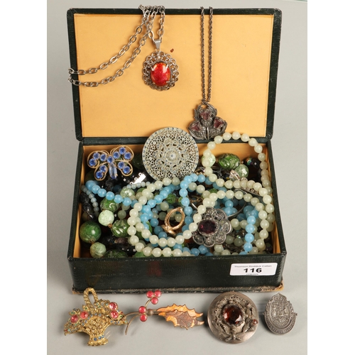 116 - Vintage costume jewellery, including beads, enamel, silver, etc.