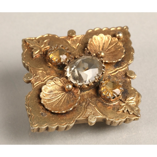 122 - Victorian silver gilt brooch pendant/brooch set with three gems, Birmingham 1885