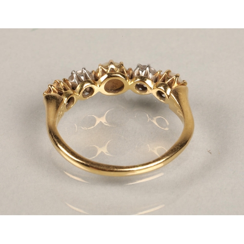 56 - Yellow metal ring illegibly marked, set with pearls and white gems, gross weight 3.3g