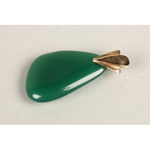 60 - Translucent green jade-like gem pendant on 9ct gold link