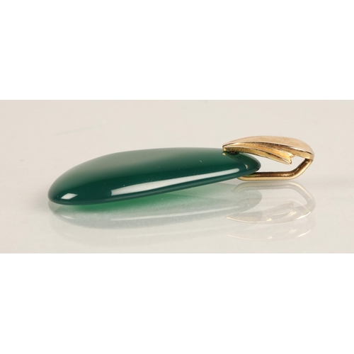 60 - Translucent green jade-like gem pendant on 9ct gold link