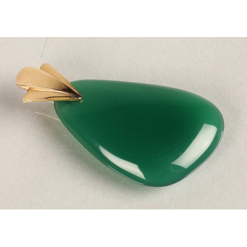 60 - Translucent green jade-like gem pendant on 9ct gold link