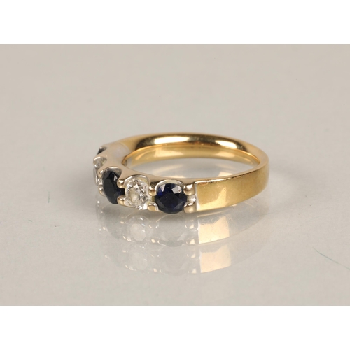 82 - Yellow metal ring set with diamonds and sapphires, 5g, ring size I