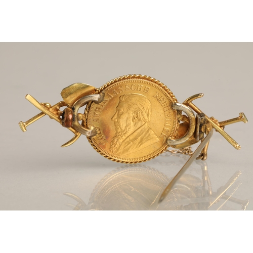 95 - 1894 gold South African pond, mounted into a brooch, 11.5g