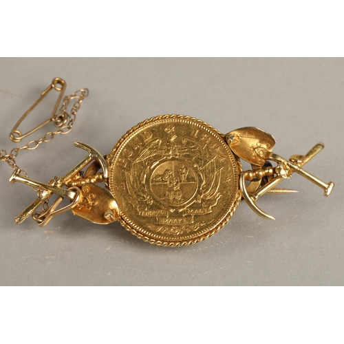 95 - 1894 gold South African pond, mounted into a brooch, 11.5g