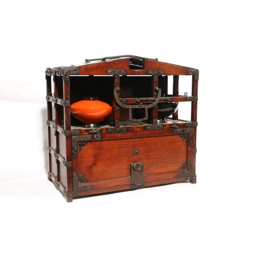 1 - Oriental wooden picnic set, 38cm high.