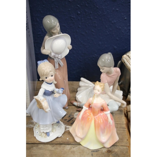 107 - Figurines to include Royal Doulton Debbie, Lladro, etc.  (4)