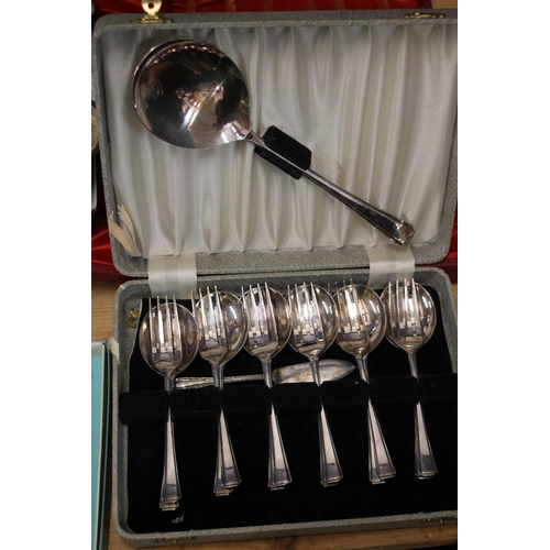 113 - Cased flatware to include soup spoons and forks, teaspoons, fish knives and forks, etc.