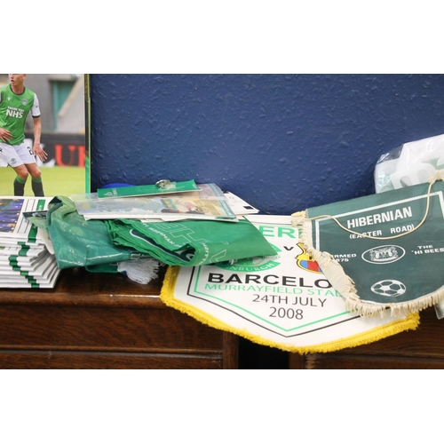 115 - Hibernian Football Club items to include a Home Shirt (4XL), pennants, programmes, etc.