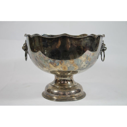 12 - British made silver-plate on copper Monteith bowl with beaded edge and lion mask handles, 27cm diame... 