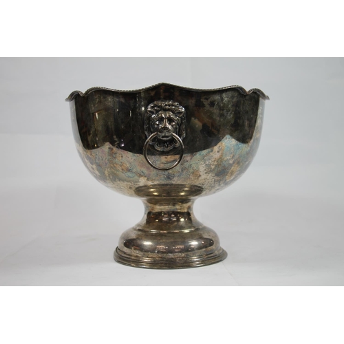 12 - British made silver-plate on copper Monteith bowl with beaded edge and lion mask handles, 27cm diame... 