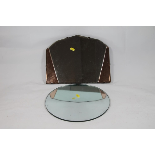 154 - Art Deco frameless wall mirror, 35cm x 27cm, and another.