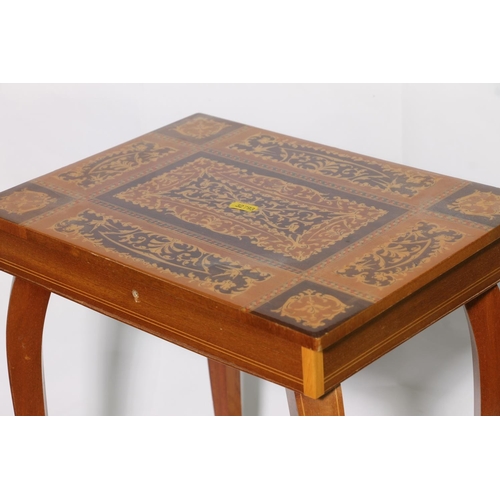 155 - Italian marquetry jewellery table containing bobbins, and other, haberdashery.