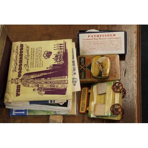 169 - Sawyers Viewmaster Stereoscopic Viewer with additional reels, a metal newspaper stand, two vintage t... 