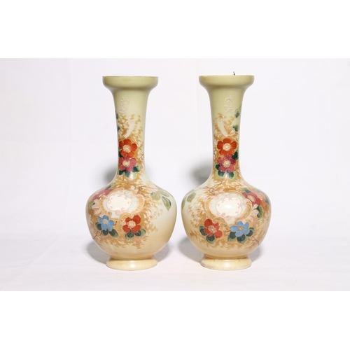 17 - Pair of hand-painted glass baluster vases in the manner of Moser, 30cm high.