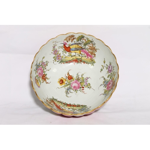 172 - Continental porcelain bowl with lobed rim having vignettes decorated with birds of paradise and inse... 