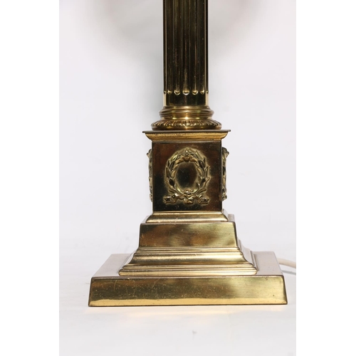 183 - Brass Corinthian column oil lamp converted for electricity, 55cm high.