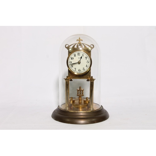 187 - Brass anniversary clock under dome, manner of Gustav Becker of Germany, 29cm high.