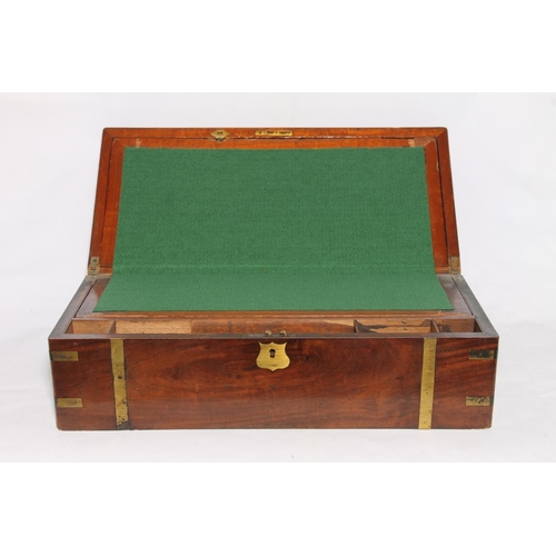 192 - Antique mahogany brass bound writing slope, 50cm wide.