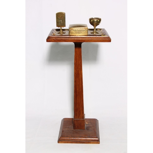 198 - Indian Benares brass smokers stand on wooden base, 60cm high.