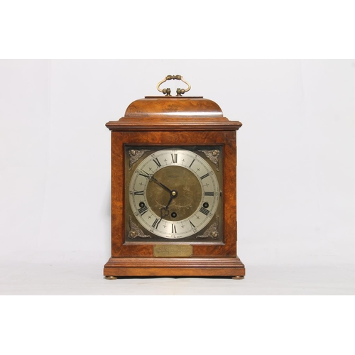 206 - Hamilton & Inches of Edinburgh burr walnut cased Elliott mantel clock, 35cm high.