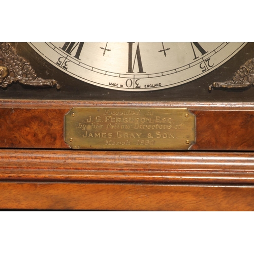 206 - Hamilton & Inches of Edinburgh burr walnut cased Elliott mantel clock, 35cm high.