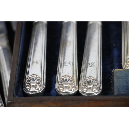 21 - Cased set of silver-plated fish knives and forks by Mappin Brothers.