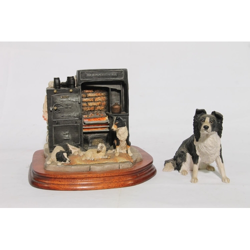 214 - Border Fine Arts sculpture, 'In from the Cold', JH82, dogs resting by the hearth and a Border Collie... 