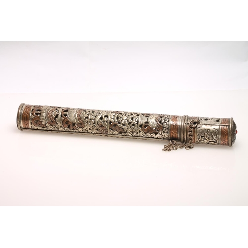 245 - Tibetan white metal and copper incense holder.