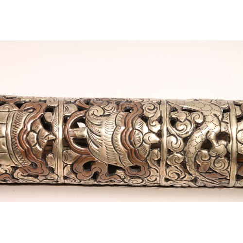 245 - Tibetan white metal and copper incense holder.