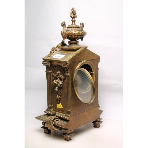 250 - French brass carriage clock with enamel chapters, the movement by a Paris maker, striking on a bell,... 