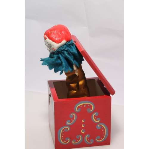 259 - Vintage carved wooden Jack-in-the-Box by Anna Maritta.