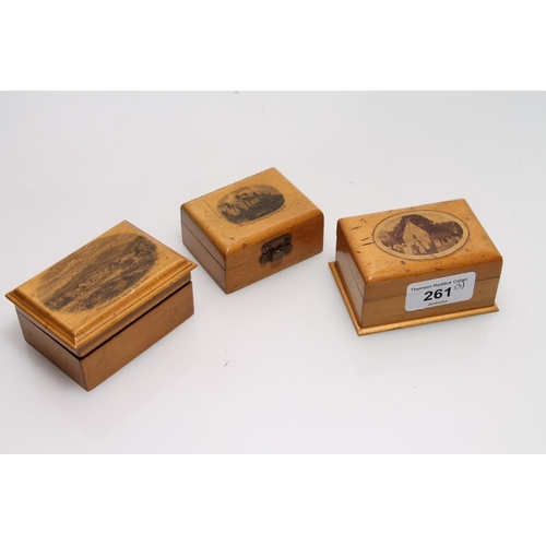 261 - Three Mauchline transfer printed boxes.