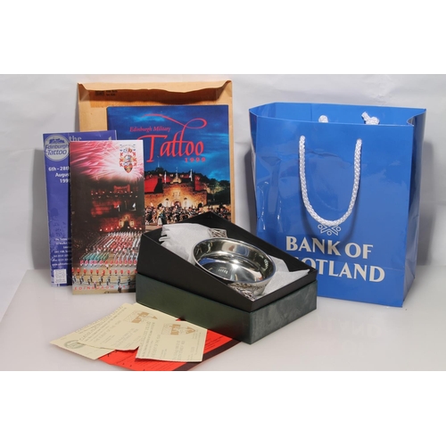 270 - Bank of Scotland pewter quaich in box, Edinburgh Military Tattoo tickets and event brochures in Bank... 